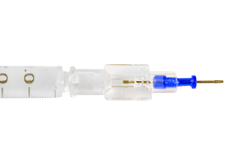 catheter access port on a syringe